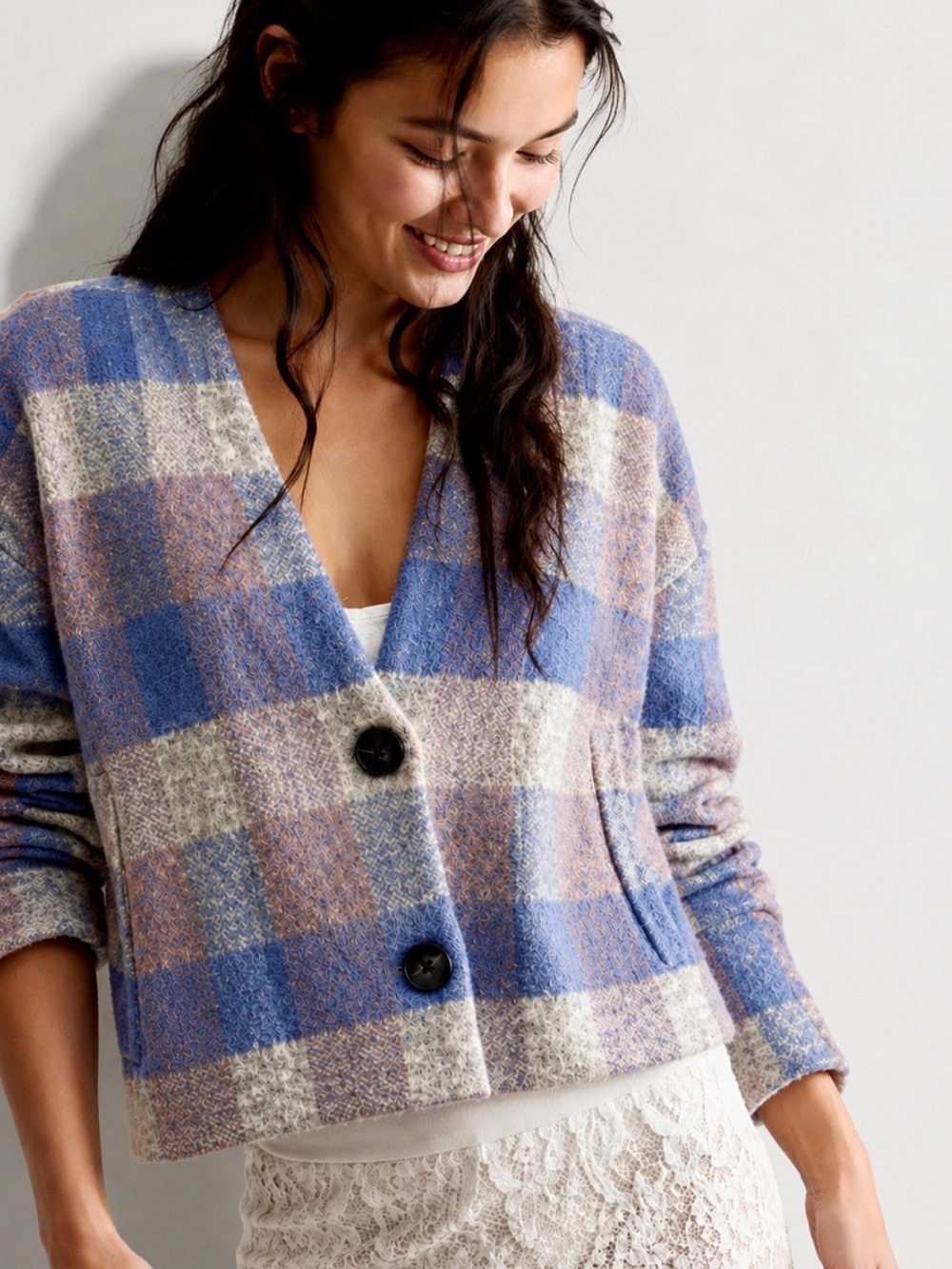 Revolve JOHN + JENN Opalite Plaid Oversized Cardigan Sweater Size S - Picture 3 of 10